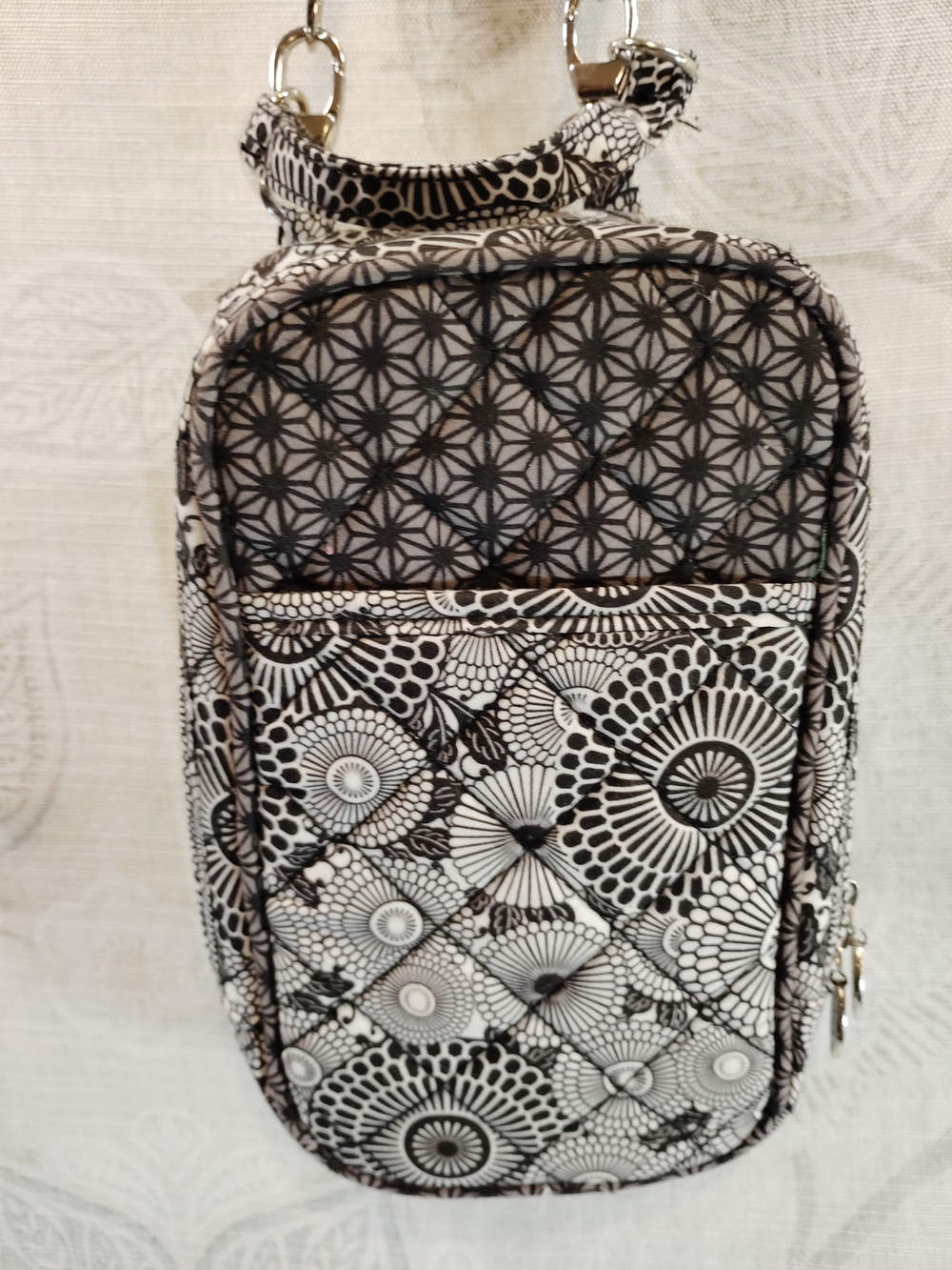 Black & White Floral-Geometric Crossbody Bag